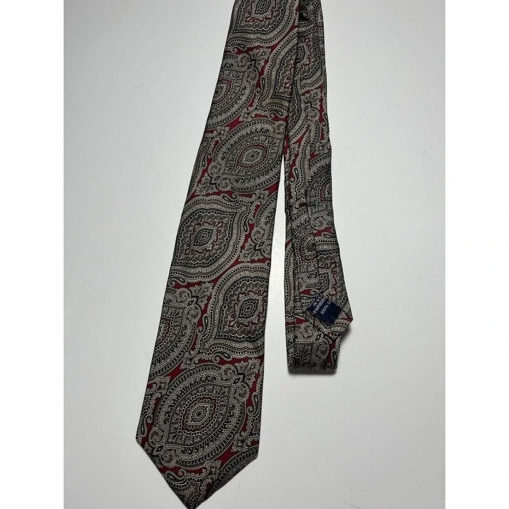 Lands End Mens Neck Tie Dress Accessory Brown Red Paisley Career Casual - Picture 3 of 5